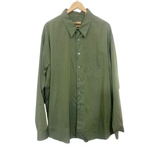 Donna Karen Signature Olive Green Iridescent Long Sleeve Button Down Shirt XXL